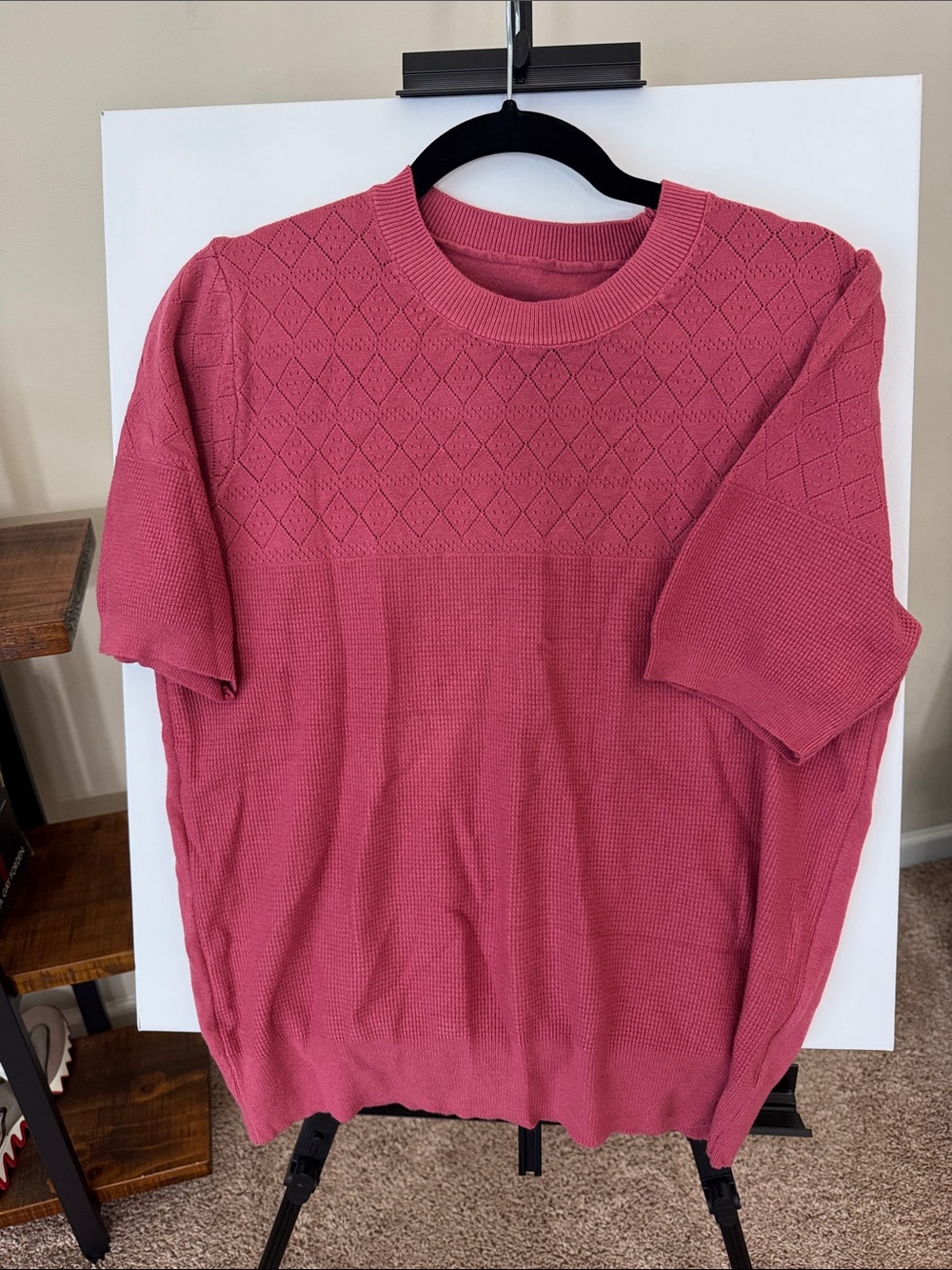 Amazon Women's Short-Sleeve Knit Sweater in Rose Pink